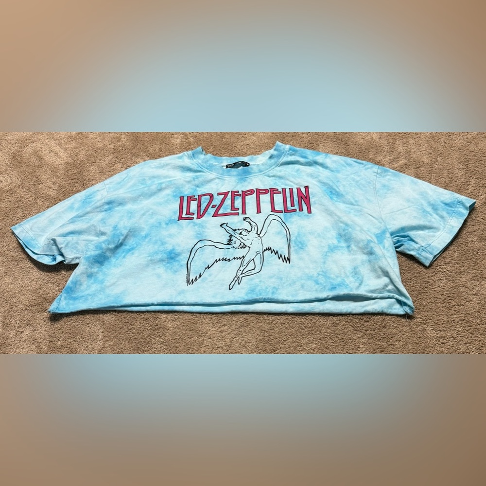 Zara Led Zeppelin Graphic Logo Tie Dye Cropped Band Tee